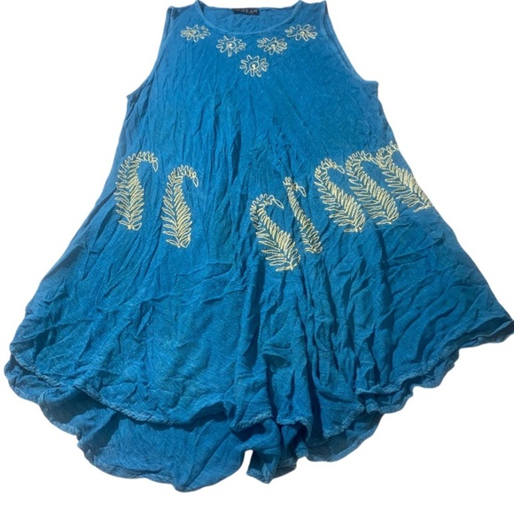 InGear Resort Blue Sleeveless Embroidered Rayon Sundress Boho Cover Up Sz XL - Picture 3 of 7